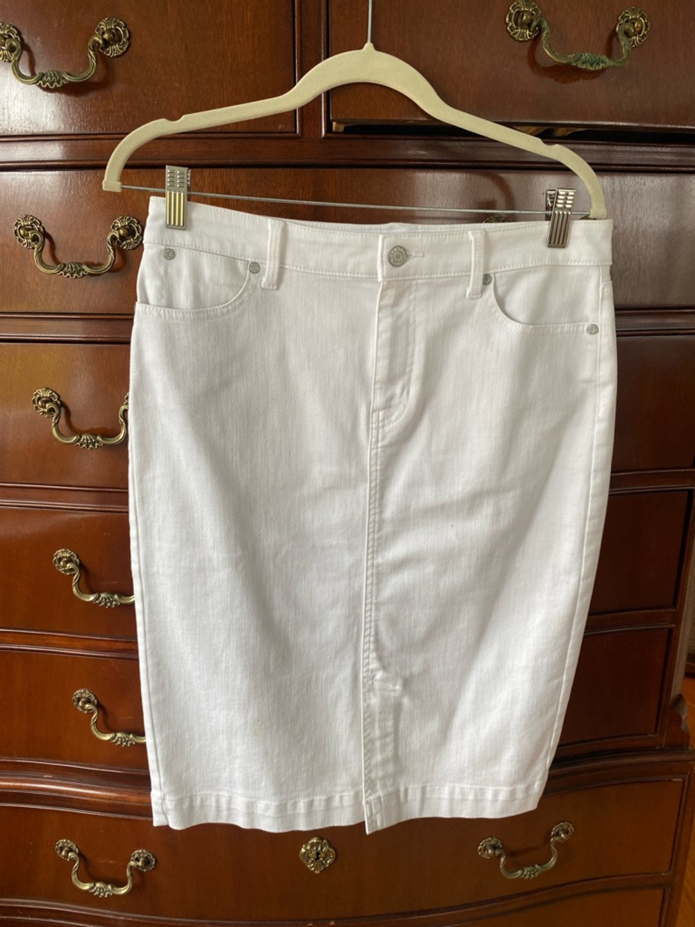 Talbots White Denim Midi Skirt